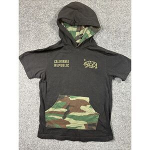 California‎ Republic Youth Sz 8 Short Sleeve Black/Camo Hoodie Bear Logo